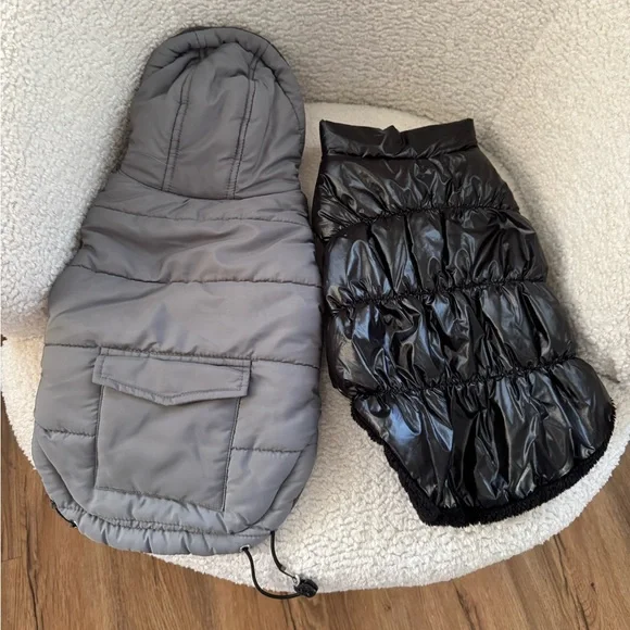 Gray and Black Dog Puffer Jackets - Picture 1 of 6